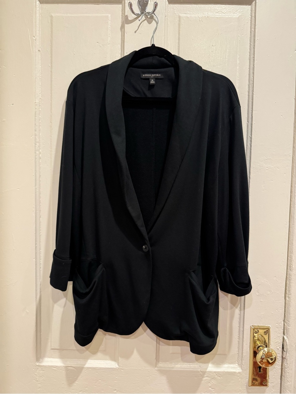 Banana Republic Draped Open Blazer Jacket, black, XL